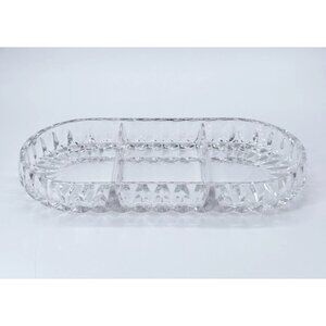 Vintage Heavy Crystal Glass Oval Edge 3 Divided Sections Relish Dish